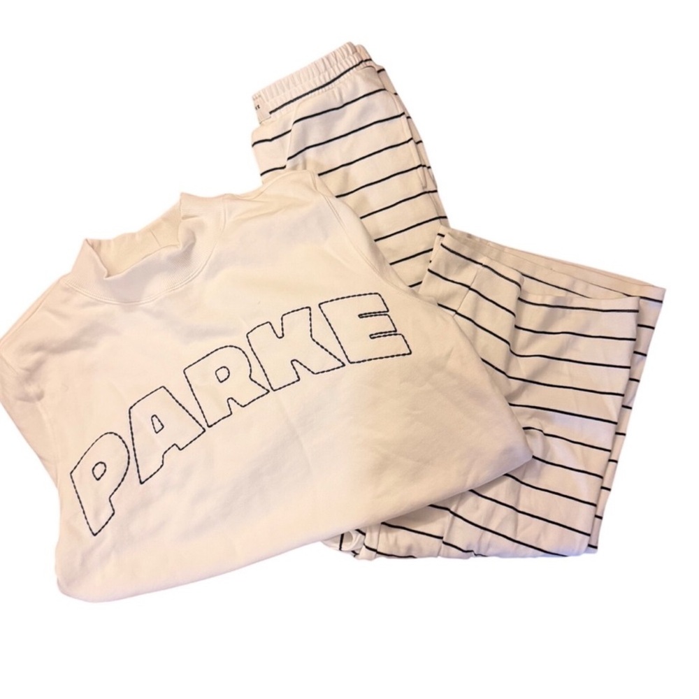 Parke x Target Cream Mockneck Sweatshirt and Striped Wide Leg Pants Set L/XL